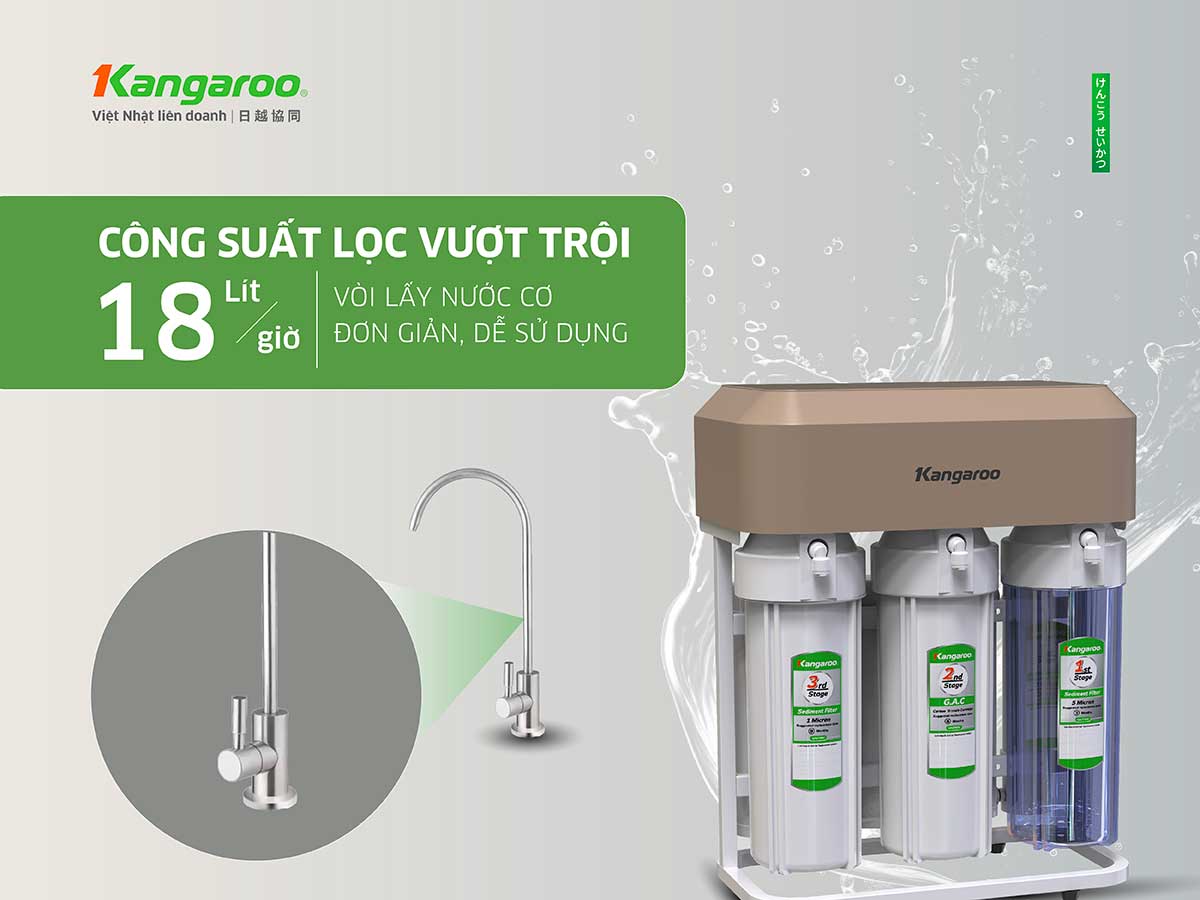 Máy lọc nước Hydrogen Kangaroo KG12K3-H1 công suất lọc vượt trội 18l/h
